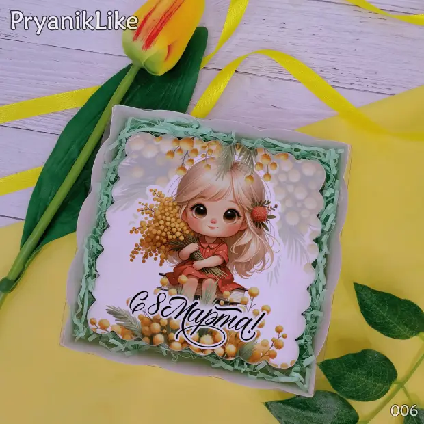 Пряник квадратный (девочки и цветы) (10-10 см.)